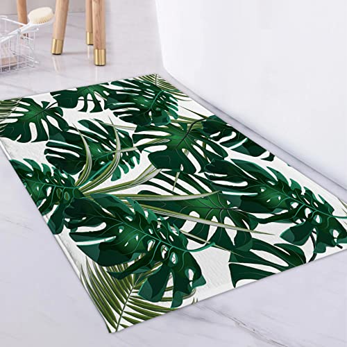 LB Palmblatt Teppich Dunkel Grüne Blätter Bodenmatte Rechteck Tropische Pflanzen Weich Waschbar Innen Fußmatte für Wohnzimmer Badezimmer Schlafzimmer,50x80cm von LB