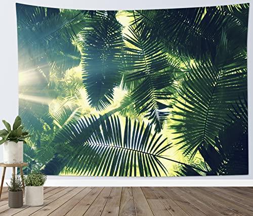 LB Palmblatt Wandteppich Grün Baum Wandtuch Tropenwald Wandbehang Natur Landschaft Tapisserie für Wohnzimmer Schlafzimmer Wohnheim Wanddeko,150x100cm von LB