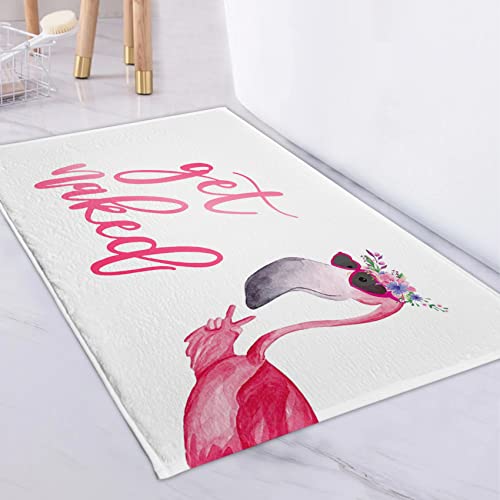 LB Rosa Flamingo Teppich Lustig Nackt Werden Bodenmatte Rechteck Tropischer Vogel Weich Waschbar Innen Fußmatte für Wohnzimmer Badezimmer Schlafzimmer,50x80cm von LB