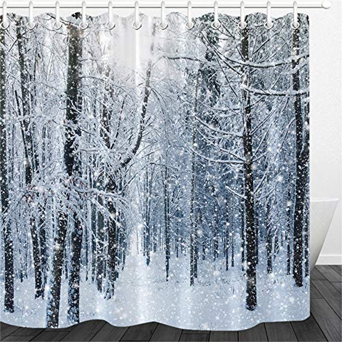 LB Schnee Wald Duschvorhang Weiß Schneeflocke Bad Vorhänge Winter Anti Schimmel Wasserdicht Polyester Badezimmer Deko mit Haken,180x200cm von LB