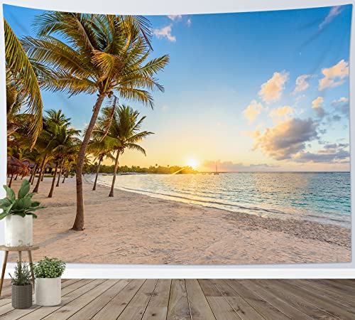 LB Strand Wandteppich Tropische Palme Wandtuch Ozean für Insel Wandbehang Sommer Landschaft Tapisserie für Wohnzimmer Schlafzimmer Wohnheim Wanddeko,235x180cm von LB