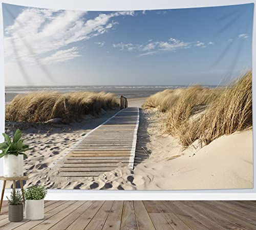 LB Strand Wandteppich Tropischer Ozean Wandtuch Gras auf Sand Wandbehang Meeres Landschaft Tapisserie für Wohnzimmer Schlafzimmer Wohnheim Wanddeko,235x180cm von LB