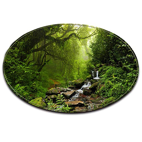 LB Strom Fluss Wald Dschungel Grün Blatt Baum rutschfeste waschmaschinenfest Runde Bereich Teppich Wohnzimmer Schlafzimmer Bad Küche Soft Teppich Boden Matte Home Dekor,60x60 cm von LB