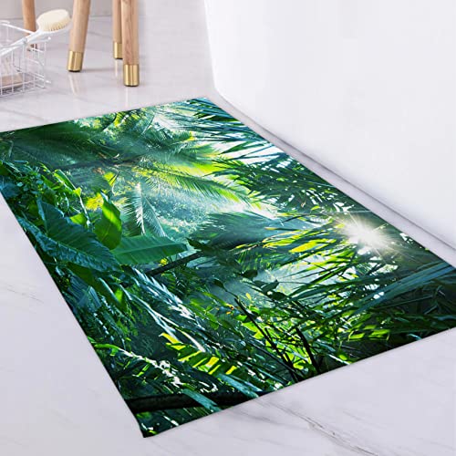 LB Tropischer Dschungel Teppich Sonnenschein durch Grünen Wald Bodenmatte Rechteck Bananenblatt und Pflanze Weich Waschbar Innen Fußmatte für Wohnzimmer Badezimmer Schlafzimmer,50x80cm von LB