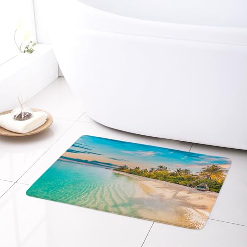 LB Tropische Küste Badematte Grüne Palme Blaugrün Meer Fußabtreter 60x40cm Sommer Strand rutschfest Weich Saugfähig Waschbar Bodenmatte zum Tür Bad Schlafzimmer Innen Dekoration LB Tropische Küste Badematte Grüne Palme Blaugrün Meer Fußabtreter 60x40cm Sommer Strand rutschfest Weich Saugfähig Waschbar Bodenmatte zum Tür Bad Schlafzimmer Innen Dekoration von LB