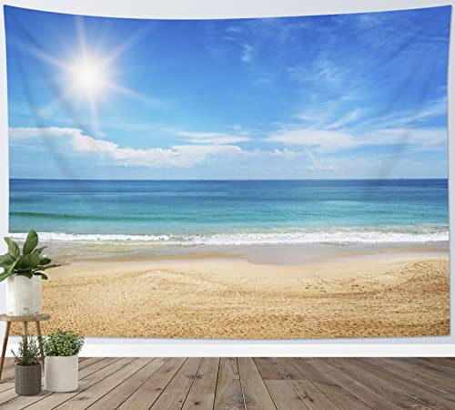 LB Tropischer Strand Wandteppich Blauer Ozean und Himmel Wandtuch Sommerliche Meer Landschaft Wandbehang Natur Tapisserie für Wohnzimmer Schlafzimmer Wohnheim Wanddeko,150x100cm von LB