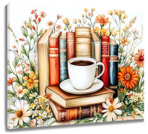 LB Wandbilder Ästhetische Blumen- Wand Deko Wohnzimmer Kaffee auf Vintage-Büchern- Leinwand Bilder Grüne Pflanzen für Schlafzimmer Badezimmer küchen,25x20cm, Rahmen LB Wandbilder Ästhetische Blumen- Wand Deko Wohnzimmer Kaffee auf Vintage-Büchern- Leinwand Bilder Grüne Pflanzen für Schlafzimmer Badezimmer küchen,25x20cm, Rahmen von LB