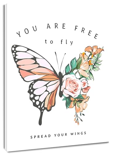 LB Wandbilder Ästhetischer Schmetterling Poster Orangefarbene und rosa Blume Wanddruck Inspirierende Zitate Leinwand Bilder für Wohnzimmer Schlafzimmer Badezimmer Wand Deko,30x40cm Ungerahmt von LB