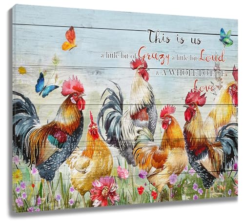 LB Wandbilder Bauernhof Huhn Poster Inspirierende Zitate Wanddruck Rustikale Blume mit Schmetterling Leinwand Bilder für Wohnzimmer Schlafzimmer Badezimmer Wand Deko,40x30cm Ungerahmt von LB