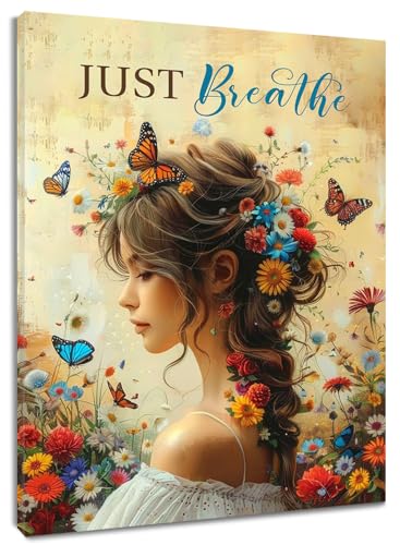LB Wandbilder Blumenmädchen Poster Blauer Schmetterling Atmen Sie einfach Wanddruck Inspirierende Zitate Leinwand Bilder für Wohnzimmer Schlafzimmer Badezimmer Wand Deko,20x25cm Ungerahmt LB Wandbilder Blumenmädchen Poster Blauer Schmetterling Atmen Sie einfach Wanddruck Inspirierende Zitate Leinwand Bilder für Wohnzimmer Schlafzimmer Badezimmer Wand Deko,20x25cm Ungerahmt von LB