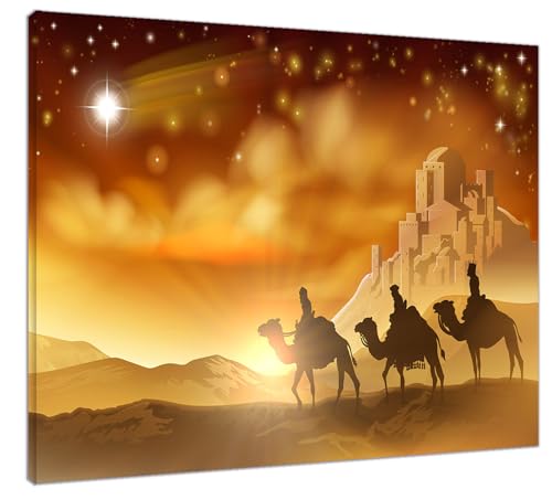 LB Wandbilder Geburt Jesu Wanddruck Weihnachten Leinwand Bilder Die Heiligen Drei Könige und der Stern von Bethlehem Poster für Wohnzimmer Schlafzimmer Badezimmer Wand Deko,40x30cm Ungerahmt von LB
