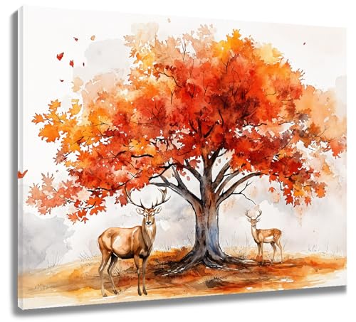LB Wandbilder Herbst- Wand Deko Wohnzimmer Reh unter Orangenbaum- Leinwand Bilder Abstrakte Landschaft für Schlafzimmer Badezimmer küchen,40x30cm, Rahmen LB Wandbilder Herbst- Wand Deko Wohnzimmer Reh unter Orangenbaum- Leinwand Bilder Abstrakte Landschaft für Schlafzimmer Badezimmer küchen,40x30cm, Rahmen von LB