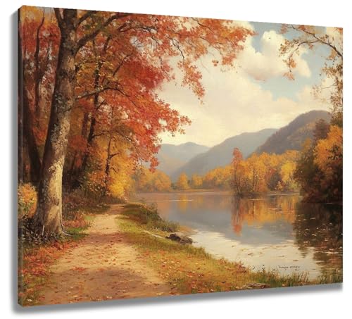 LB Wandbilder Herbstwald- Wand Deko Wohnzimmer Orange Tree River Berg- Poster Leinwand Naturlandschaft für Schlafzimmer Badezimmer küchen,50x40cm, Kein Rahmen LB Wandbilder Herbstwald- Wand Deko Wohnzimmer Orange Tree River Berg- Poster Leinwand Naturlandschaft für Schlafzimmer Badezimmer küchen,50x40cm, Kein Rahmen von LB