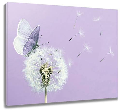 LB Wandbilder Löwenzahn Blume Poster Lila Schmetterling auf Blumen Wanddruck Ästhetisch Leinwand Bilder für Wohnzimmer Schlafzimmer Badezimmer Wand Deko,50x40cm Ungerahmt von LB