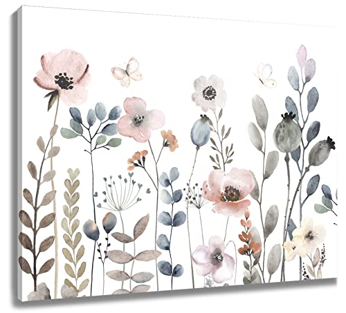 LB Wandbilder Rosa Blume Wanddruck Aquarellpflanzen Leinwand Bilder Ästhetisch Floral Poster für Wohnzimmer Schlafzimmer Badezimmer Wand Deko,40x30cm Ungerahmt von LB