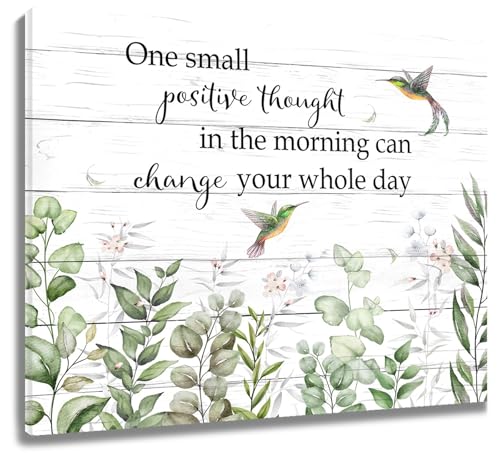 LB Wandbilder Salbeigrüne Pflanze Poster Eukalyptusblatt mit Kolibri Wanddruck Inspirierende Zitate Leinwand Bilder für Wohnzimmer Schlafzimmer Badezimmer Wand Deko,60x40cm Ungerahmt von LB