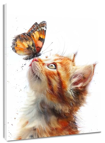 LB Wandbilder Süße Katze Poster Katze mit Schmetterling Wanddruck Ästhetisches Tier Leinwand Bilder für Wohnzimmer Schlafzimmer Badezimmer Wand Deko,40x50cm Ungerahmt LB Wandbilder Süße Katze Poster Katze mit Schmetterling Wanddruck Ästhetisches Tier Leinwand Bilder für Wohnzimmer Schlafzimmer Badezimmer Wand Deko,40x50cm Ungerahmt von LB