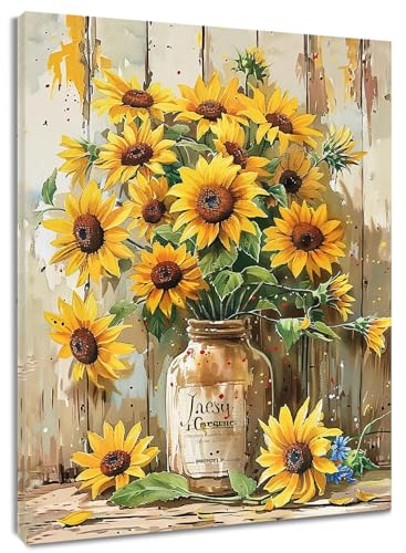 LB Wandbilder Vintage Gelbe Blume Poster Ästhetisches Sonnenblumengrünes Blatt Wanddruck Rustikales Bauernhaus Leinwand Bilder für Wohnzimmer Schlafzimmer Badezimmer Wand Deko,40x60cm Ungerahmt LB Wandbilder Vintage Gelbe Blume Poster Ästhetisches Sonnenblumengrünes Blatt Wanddruck Rustikales Bauernhaus Leinwand Bilder für Wohnzimmer Schlafzimmer Badezimmer Wand Deko,40x60cm Ungerahmt von LB