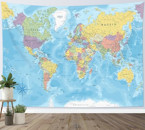 LB Wandteppich Blaue Weltkarte Wandtuch für Kinder Klassenzimmer Karte der Welt Wandbehang Asien Europa Amerika Afrika Ozean Tapisserie für Wohnzimmer Schlafzimmer Wohnheim Wanddeko,200x150cm LB Wandteppich Blaue Weltkarte Wandtuch für Kinder Klassenzimmer Karte der Welt Wandbehang Asien Europa Amerika Afrika Ozean Tapisserie für Wohnzimmer Schlafzimmer Wohnheim Wanddeko,200x150cm von LB