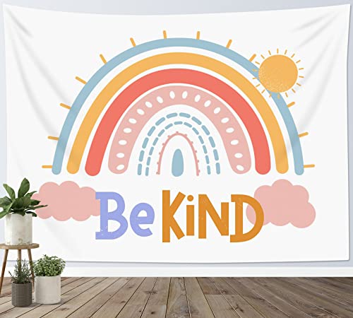 LB Wandteppich Böhmischer Regenbogen Wandtuch Rosa Wolke und Sonne am weißen Himmel Wandbehang für Kinder lustiger Karikatur Tapisserie für Wohnzimmer Schlafzimmer Wohnheim Wanddeko,200x150cm von LB