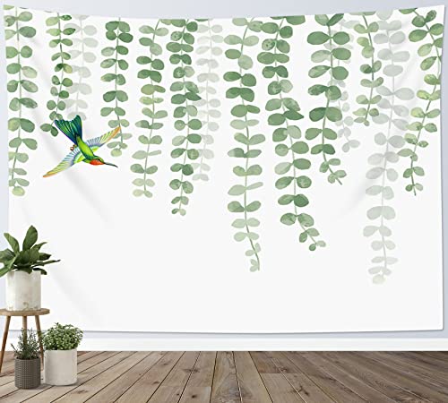 LB Wandteppich Grünes Blatt Wandtuch Kolibri mit Salbeipflanzen Wandbehang Frühling Naturlandschaft Weiß Tapisserie für Wohnzimmer Schlafzimmer Wohnheim Wanddeko,235x180cm von LB