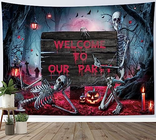 LB Wandteppich Halloween Wandtuch Gothic Skelett mit gruseligem Kürbis im Spukwald Wandbehang Horror Roter Friedhof Tapisserie für Wohnzimmer Schlafzimmer Wohnheim Wanddeko,235x180cm von LB