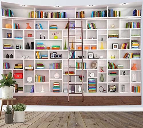 LB Wandteppich Modernes Bücherregal Wandtuch Bücher im Regal Wandbehang Bibliothek Tapisserie für Wohnzimmer Schlafzimmer Wohnheim Wanddeko,150x130cm von LB