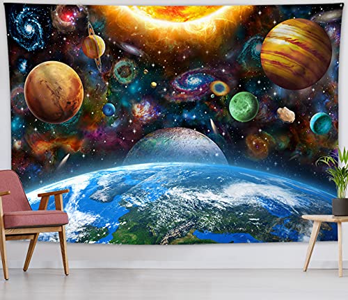 LB Wandteppich Planeten Wandtuch Universum Wandbehang Erde in der Galaxie Tapisserie für Wohnzimmer Schlafzimmer Wohnheim Wanddeko,235x180cm von LB