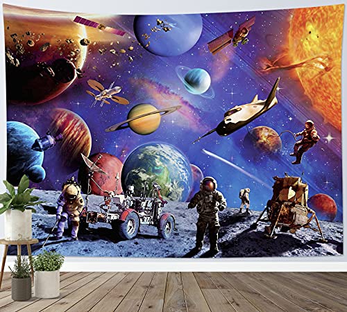 LB Wandteppich Platz Wandtuch Astronaut auf dem Mond Wandbehang Planeten in Galaxie Tapisserie für Wohnzimmer Schlafzimmer Wohnheim Wanddeko,235x180cm von LB