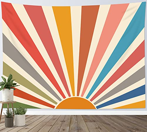 LB Wandteppich Pojo Sun Wandtuch Regenbogenstreifen Wandbehang 70er Jahre Retro Tapisserie für Wohnzimmer Schlafzimmer Wohnheim Wanddeko,235x180cm von LB