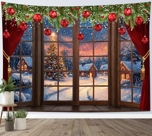 LB Wandteppich Rustikale Weihnachten Wandtuch Winter Schneedorf Weihnachtsbaum Wandbehang Roter Ball Braunes Fenster Tapisserie für Wohnzimmer Schlafzimmer Wohnheim Wanddeko,235x180cm LB Wandteppich Rustikale Weihnachten Wandtuch Winter Schneedorf Weihnachtsbaum Wandbehang Roter Ball Braunes Fenster Tapisserie für Wohnzimmer Schlafzimmer Wohnheim Wanddeko,235x180cm von LB