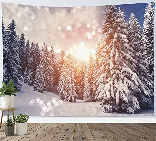 LB Wandteppich Schneewald Wandtuch Glitzernde Sonnenuntergangslandschaft Wandbehang Winter Natur Landschaftlich Tapisserie für Wohnzimmer Schlafzimmer Wohnheim Wanddeko,235x180cm von LB