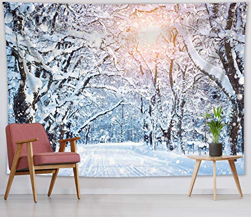 LB Wandteppich Schneewald Wandtuch Winter Wandbehang Bäume und Sonnenuntergang Tapisserie für Wohnzimmer Schlafzimmer Wohnheim Wanddeko,235x180cm von LB