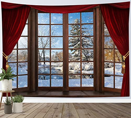 LB Wandteppich Snow Wandtuch Bäume am Gletscher Wandbehang Winter Blick aus dem Fenster Tapisserie für Wohnzimmer Schlafzimmer Wohnheim Wanddeko,150x100cm von LB