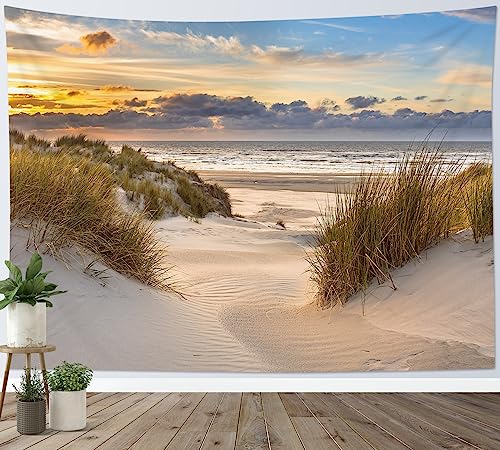 LB Wandteppich Tropischer Strand Wandtuch Küstenpflanze am Meer Sonnenuntergangslandschaft Wandbehang Sommerinsel Tapisserie für Wohnzimmer Schlafzimmer Wohnheim Wanddeko,150x130cm von LB