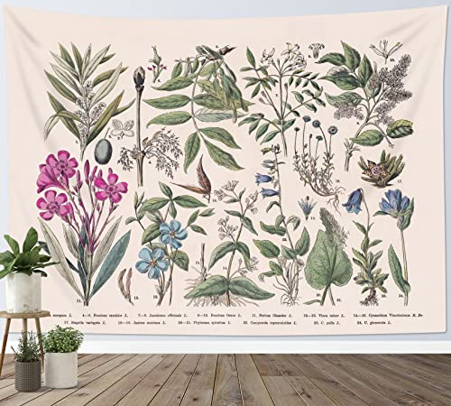 LB Wandteppich Vintage-Pflanzen Wandtuch Pädagogische Blumen Wandbehang Beige Tapisserie für Wohnzimmer Schlafzimmer Wohnheim Wanddeko,150x100cm von LB
