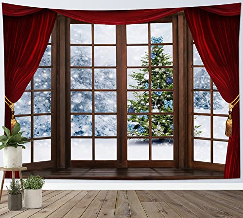 LB Wandteppich Weihnachten Tree Wandtuch Der schneebedeckte Wald Wandbehang Winter Blick aus dem Fenster Tapisserie für Wohnzimmer Schlafzimmer Wohnheim Wanddeko,200x150cm von LB