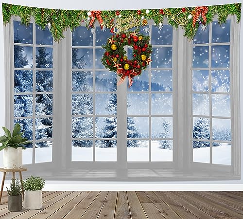 LB Wandteppich Weihnachten Wandtuch Wald im Berg mit Schnee Wandbehang Winterlandschaft aus dem Fenster Tapisserie für Wohnzimmer Schlafzimmer Wohnheim Wanddeko,150Bx100H cm von LB