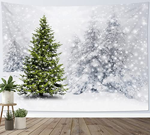 LB Wandteppich Weihnachtsbaum Wandtuch Kiefer im Schneewald Wandbehang Winterlandschaft Tapisserie für Wohnzimmer Schlafzimmer Wohnheim Wanddeko,150x100cm von LB