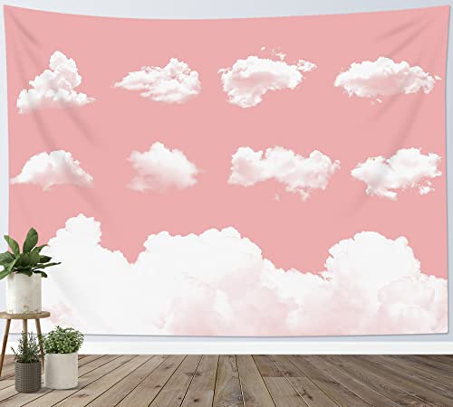 LB Wandteppich Weiße Wolke Wandtuch Rosa Hintergrund Wandbehang Naturlandschaft Tapisserie für Wohnzimmer Schlafzimmer Wohnheim Wanddeko,235x180cm von LB