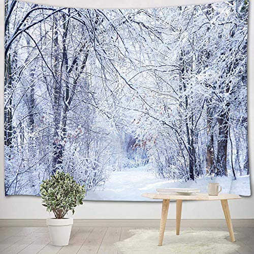 LB Wandteppich Weißer Schnee Wandtuch Bäume im Wald Wandbehang Winter Tapisserie für Wohnzimmer Schlafzimmer Wohnheim Wanddeko,200x150cm von LB
