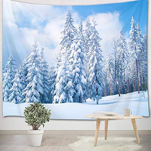 LB Wandteppich Weißer Schneewald Wandtuch Winter Wandbehang Natur Tapisserie für Wohnzimmer Schlafzimmer Wohnheim Wanddeko,150x130cm von LB