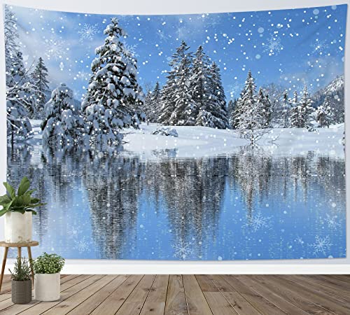 LB Wandteppich Winterlandschaft Wandtuch Schneewald Wandbehang Eisfluss Natur Tapisserie für Wohnzimmer Schlafzimmer Wohnheim Wanddeko,235x180cm von LB