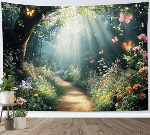 LB Wandteppich Zauberwald Wandtuch Wildblume Schmetterling Baum Grüne Pflanzen Wandbehang Garten Natur Landschaft Tapisserie für Wohnzimmer Schlafzimmer Wohnheim Wanddeko,150x100cm LB Wandteppich Zauberwald Wandtuch Wildblume Schmetterling Baum Grüne Pflanzen Wandbehang Garten Natur Landschaft Tapisserie für Wohnzimmer Schlafzimmer Wohnheim Wanddeko,150x100cm von LB