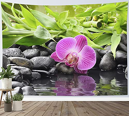 LB Wandteppich Zen-Spa Wandtuch Japanischer Garten Wandbehang Orchidee und Bambus Tapisserie für Wohnzimmer Schlafzimmer Wohnheim Wanddeko,150x100cm von LB