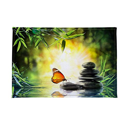 LB Zen Spa Badematte 60x40cm Schmetterling,schwarzer Stein,grüner Bambus Fußabtreter rutschfest Weich Saugfähig Waschbar Bodenmatte zum Tür Bad Schlafzimmer Innen Dekoration von LB