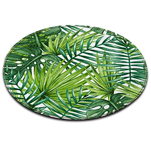 LB Monstera grün Blatt rutschfeste waschmaschinenfest Runde Bereich Teppich Wohnzimmer Schlafzimmer Bad Küche Soft Teppich Boden Matte Home Dekor,60x60 cm von LB