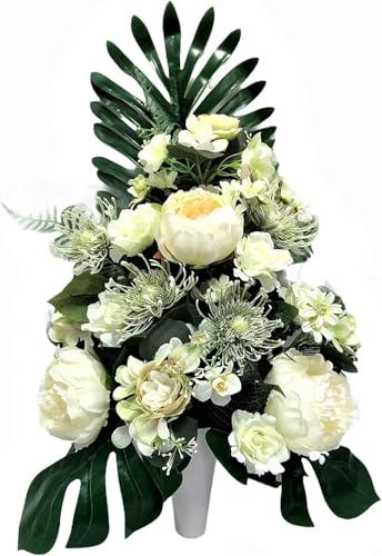 LBA Künstliche Blumenzentrum für Friedhof, bereit für die Einführung in Grabboote oder Nischen. Verschiedene Modelle. (cremeweiß) von LBA
