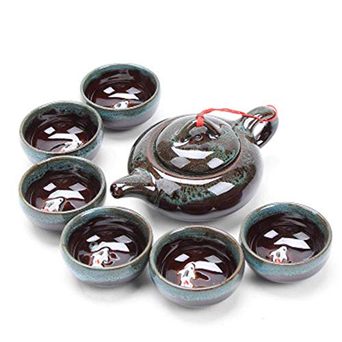 LBBZJM Keramik Kleine Teekanne Chinese Tea Set, 6 Tassen mit Teekanne Kung Fu Porzellan handgemachte Keramik Tee-Set Teal mit Raised Koi Fish Design LBBZJM Keramik Kleine Teekanne Chinese Tea Set, 6 Tassen mit Teekanne Kung Fu Porzellan handgemachte Keramik Tee-Set Teal mit Raised Koi Fish Design von LBBZJM