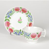 Antike Teetasse Untertasse Staffordshire Soft Paste Porzellan Rosa Blaue Blumen von LBBuzzardsRoost